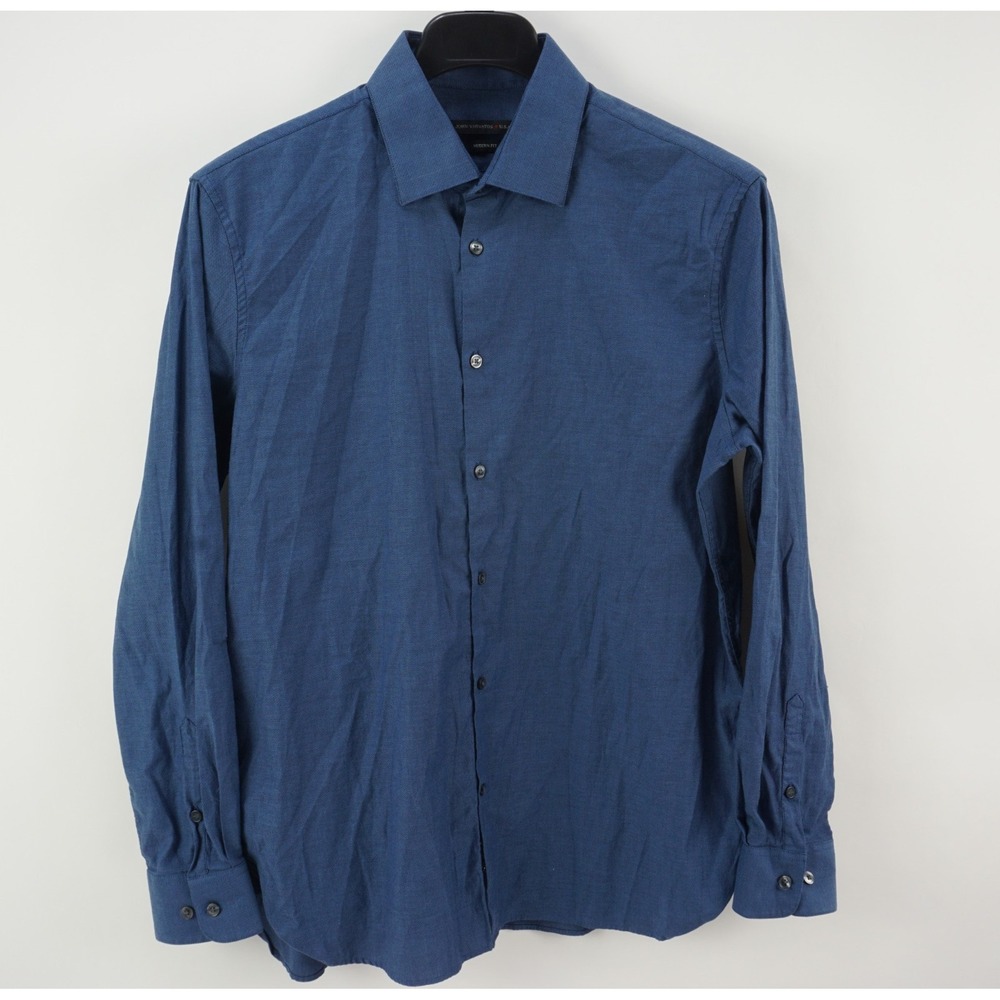 John Varvatos Mens 17 Long XL Modern Fit Blue Woven Lightweight Button Up Shirt‎